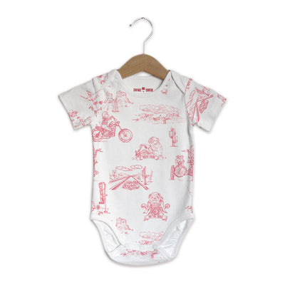 body bébé coton bio manches courtes rose biker toile de jouy