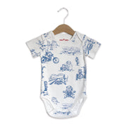 body bébé coton bio manches courtes bleu biker toile de jouy