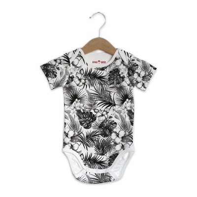 body bébé coton bio manches courtes tropical noir et blanc