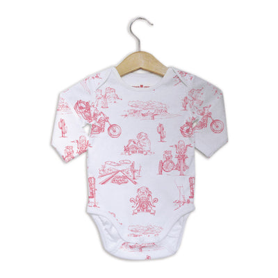 body bébé coton bio manches longues rose biker toile de jouy