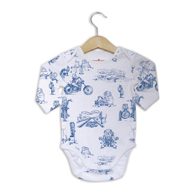 body bébé coton bio manches longues bleu biker toile de jouy