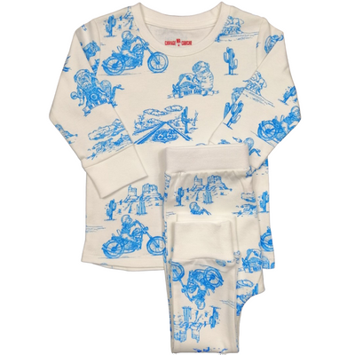 pyjama bébé enfant coton bio biker bleu toile de jouy rompers