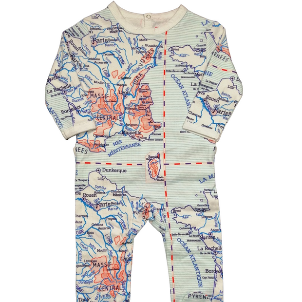 pyjama bébé dors bien coton bio carte d'écolier vintage rompers
